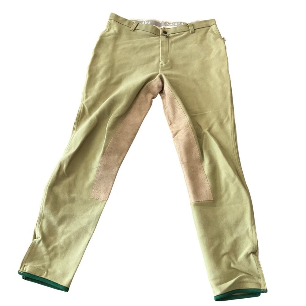 Devon-Aire Riding Breeches Khaki Equestrian Pants 32R Cotton/Spandex full seat